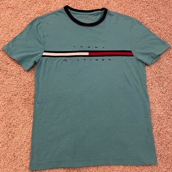 Tommy Hilfiger Aqua T-Shirt, Size Medium - Picture 2 of 5